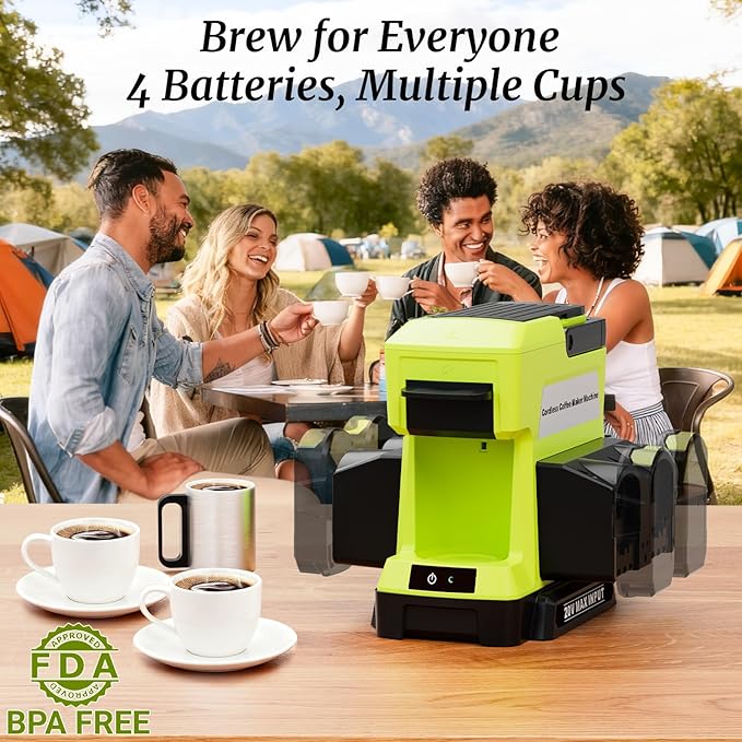 Cordless Coffee Maker for Ryobi 18V Battery 3 Brewing Options Drip Coffee Maker with Coffee Grinder Portable Single Serve Coffee Makers for Camping Travel and Jobsite. (Tool Only)