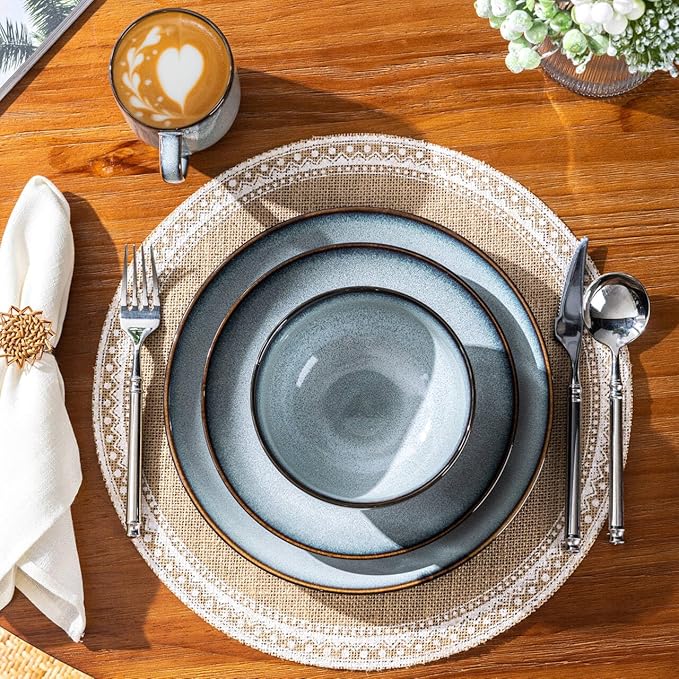 LERATIO Ceramic Dinnerware Sets for 416-Piece Reactive Glaze Plates and Bowls Set with MugsHighly Chip and Crack Resistant | DishwasherMicrowave &amp Oven Safe Dishes set-Gray White