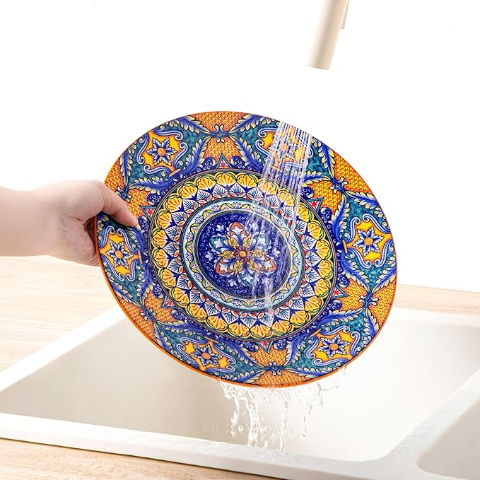 vancasso 18-Piece Dinnerware SetsCeramic Plates and Bowls Sets Service for 6 Bohemian Style Porcelain Dishes Set for 6 Microwave and Dishwasher Safe Scratch ResistantNon Toxic Series KRVI