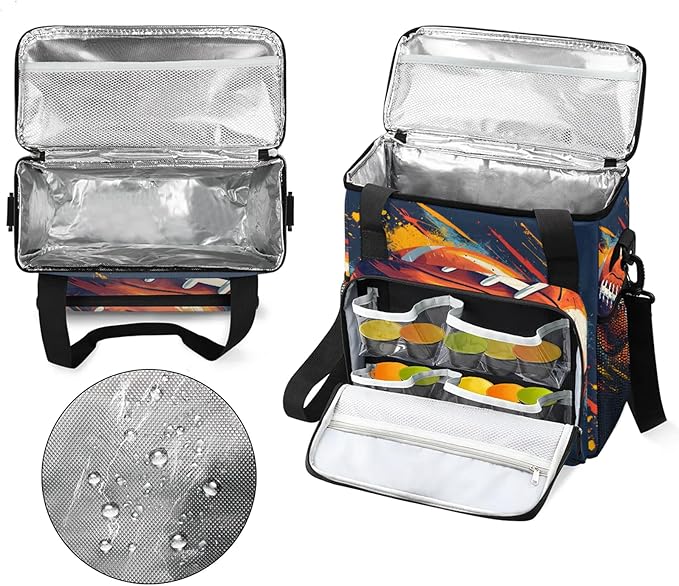 Football Pattern Coffee Maker Carring Bag Large Insulated Storage Organizer Case Tote Bags with Shoulder Strap for Travel Work Picnic
