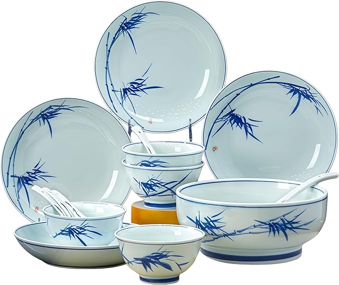 Fine Bone China Dinnerware Set Porcelain &ampCeramic Dinnerware SetsBone Stoneware &amp Ceramic Cookware Tableware Set Includes Dinner Plates|Spoons|Pasta Bowls|Soup Pot|Chopsticks (22 PCS)