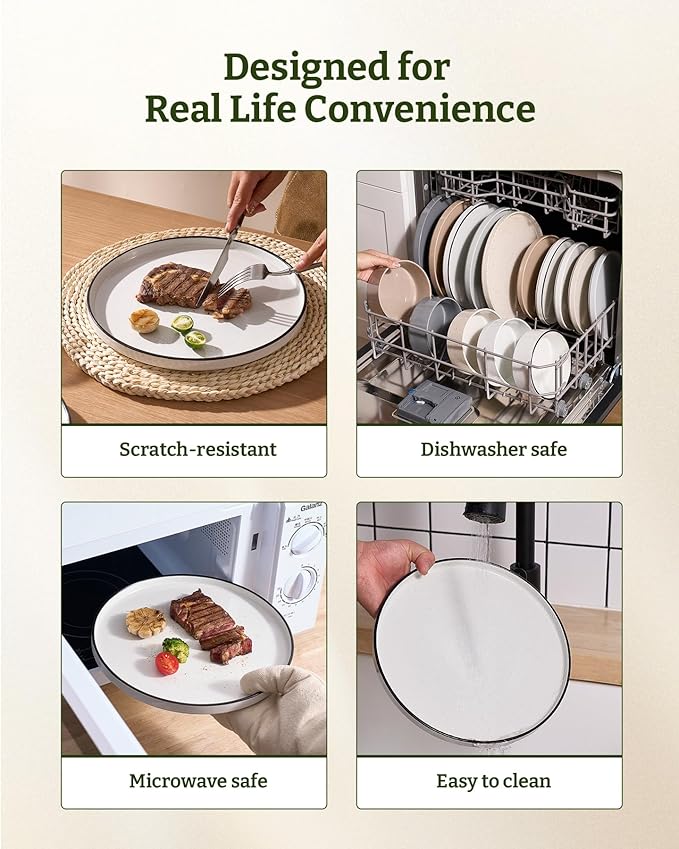 Famiware Nebula Plates and Bowls Sets 18 Pieces Dinnerware Sets Dishes Set for 6 White with Black Rim