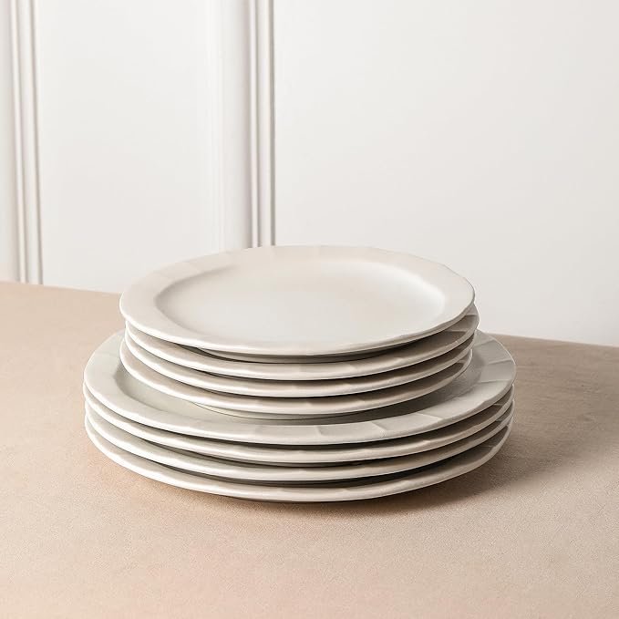 Stone Lain Oasis Stoneware 24 Piece Dinnerware Set Home Kitchen Dish Set with Dinner Plates Salad Plates &amp Bowls - Service for 8 White