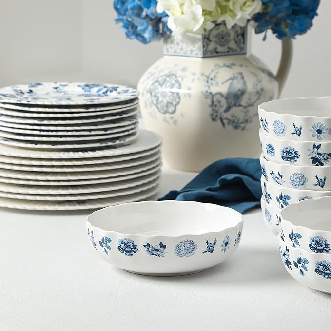 Stone Lain Fiore 4-Piece Bowl Set New Bone China Blue