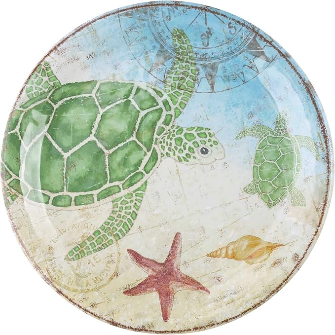 UPware 12 Piece Sea Turtle Melamine Dinnerware Sets Outdoor Dishes Set Plates and Bowls Sets Service for 4 Multicolor
