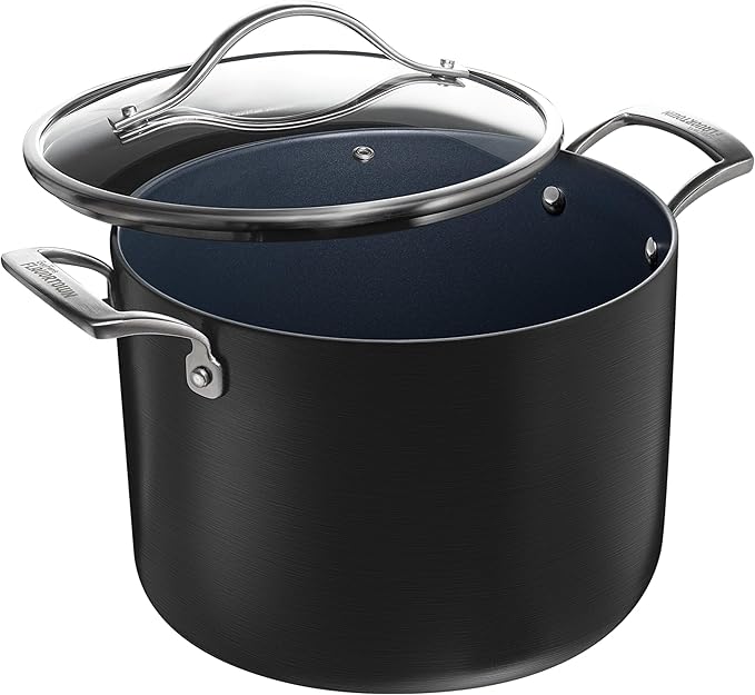 Guy Fieri's Flavortown Laser Titanium 8-Quart Stock Pot with Lid - Non-stick Cookware Without PFAS PTFE or PFOA 3x More Durable Dishwasher Safe Oven Safe