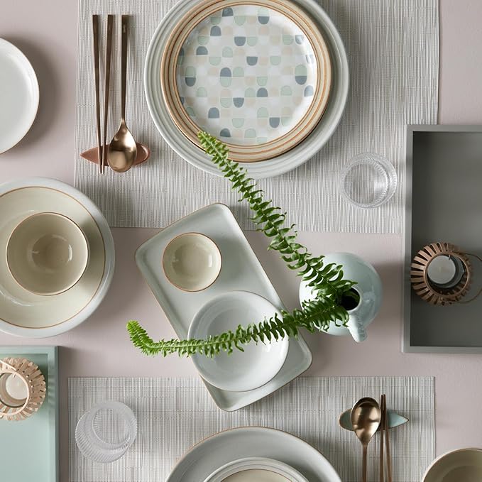 Denby - Heritage Atrium Dinner Set For 4-12 Piece Natural Ceramic Stoneware Tableware Set - Dishwasher &amp Microwave Safe - Scratch Resistant - 4 x Dinnerware Plates Side Plates &amp Bowls For Eve
