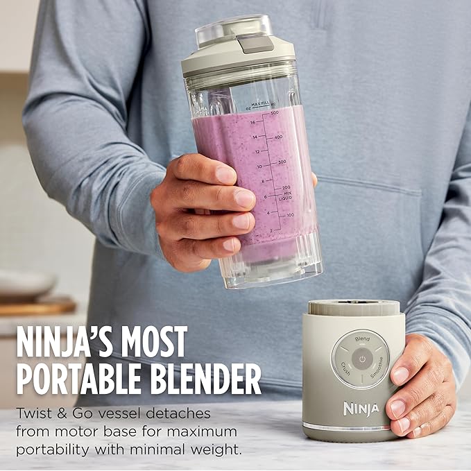 Ninja Blast Max Portable Blender + Twist &amp Go Personal Smoothie Blend Ice Crush 3 Programs Cordless 22 oz removable Vessel Dishwasher Safe Leakproof Pink BC251PK