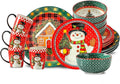 Hasense 16 Pcs Dinnerware Sets Ceramic Holiday Coffee mugs Plates and Bowls Set for 4 Chip &amp Scratch Resistant Party Serving Dishes Microwave and Dishwasher SafeColorful