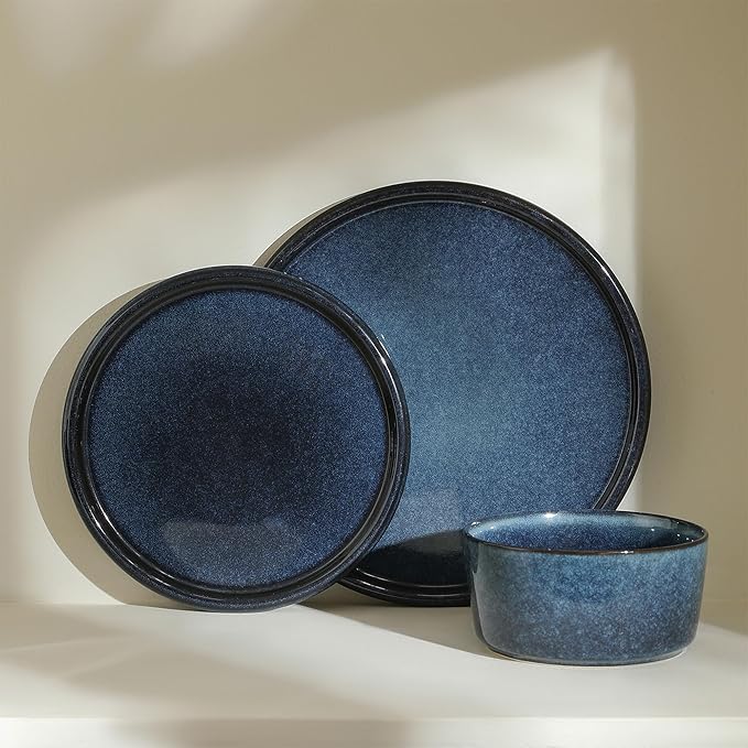 Stone Lain Eden 4-Piece Salad Plate Set Stoneware Dark Blue