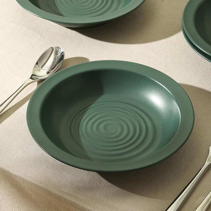 Stone Lain Orbit 24-Piece Dinnerware Set Stoneware Plates and Bowls Set Pasta Bowls Microwave and Dishwasher Safe Dish Set for 8 Green