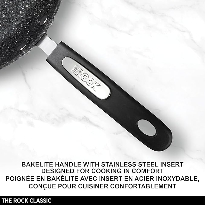Starfrit The Rock 8PC Non-Stick Cookware set - Durable Forged Aluminum - Oven Safe - PFOA Free - Easy to Clean - Black