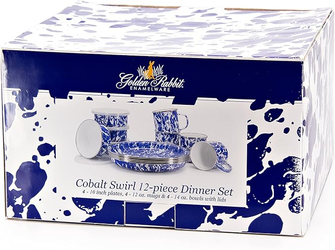 Golden Rabbit Enamelware 12-piece Dinnerware Set Cobalt Swirl