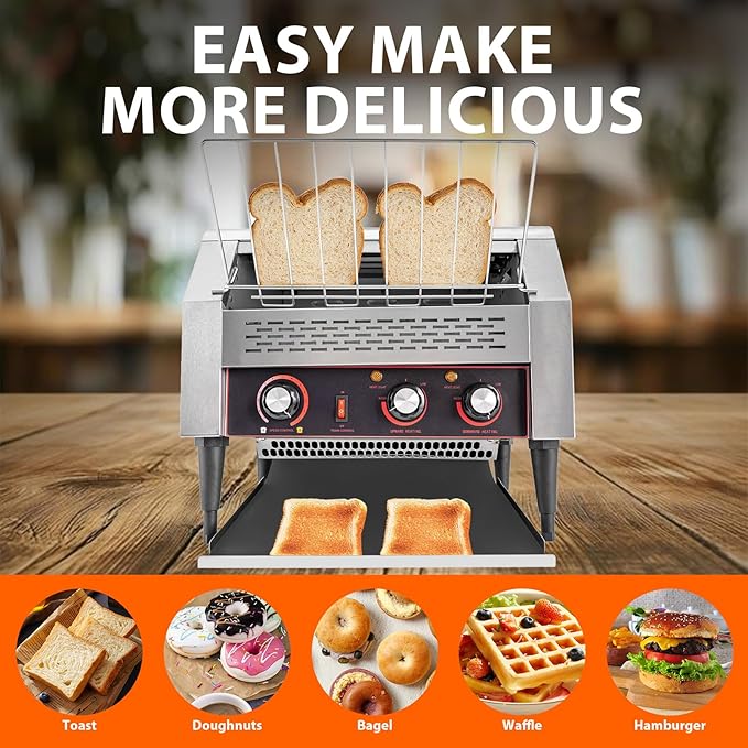 Commercial Toaster Conveyor 450 Slices/Hour 2600W Stainless Steel Heavy Duty Commercial Toaster Conveyor for Restaurant with Three-ring Heating Tubes for Bun Bagel Bread Baked