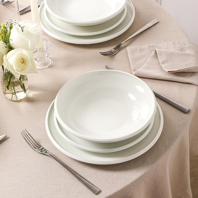 Earth &amp Clay Harmony 12-Piece Dinnerware Stoneware Plates and Bowls Set Includes Dinner and Salad Plates Cereal Bowls Dishwasher and Microwave Safe Dish Set for 4 White