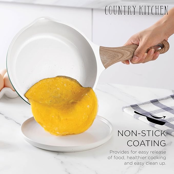 Country Kitchen Pots and Pans Set Nonstick Cast Aluminum Kitchen Cookware Set with Utensils 14 Pcs Non Stick Cooking Set w/Frying Pans &amp Saucepans Sage