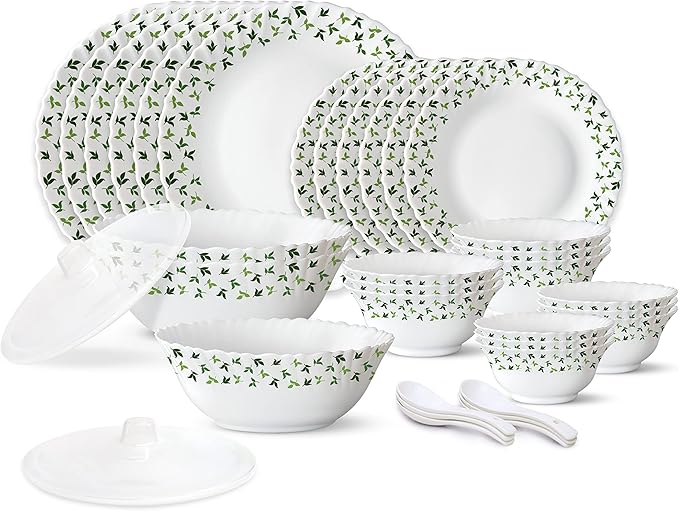 Borosil Gourmet Dinnerware Set For 6 35 Pieces White Dinner Plates and Bowls Sets Chip Resistant Tempered Opal Glass Stain Resistant Dishwasher &amp Microwave Safe Dinner Set For Gifting Serves