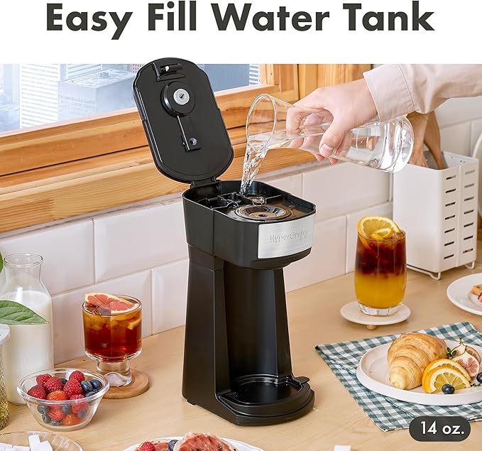 Elite Gourmet HyperChiller EHC210N Iced/Hot Coffee Maker K-Cup or Coffee Grounds 8 10 or 12oz Pours Removable K-Cup Holder and Reusable Mesh Filter Drip tray Black/Stainless-Steel