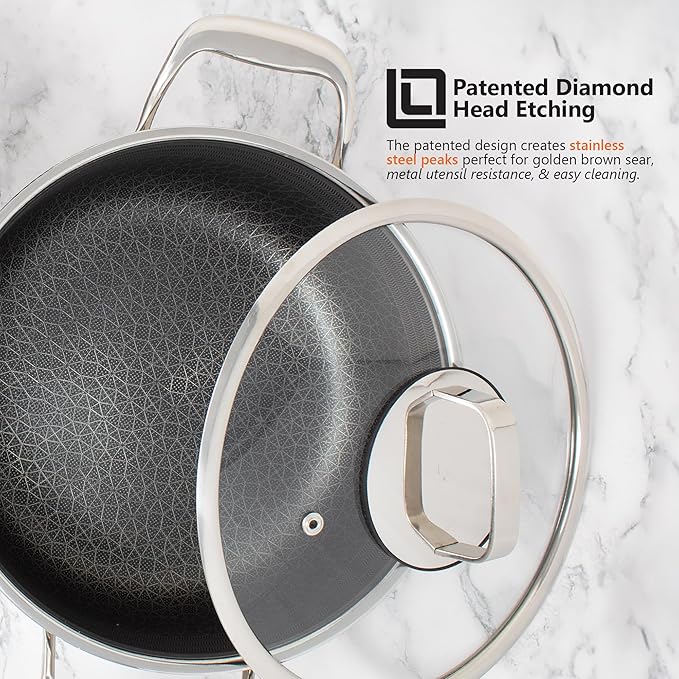 LIVWELL DiamondClad 6 Quarts Nonstick Hybrid Saucepan with Lid - Kitchen Gift - Nonstick Stainless Steel Saucepan - Hybrid Cookware Set - Heavy Stainless Steel Pot - Dishwasher Safe - PFOA-free
