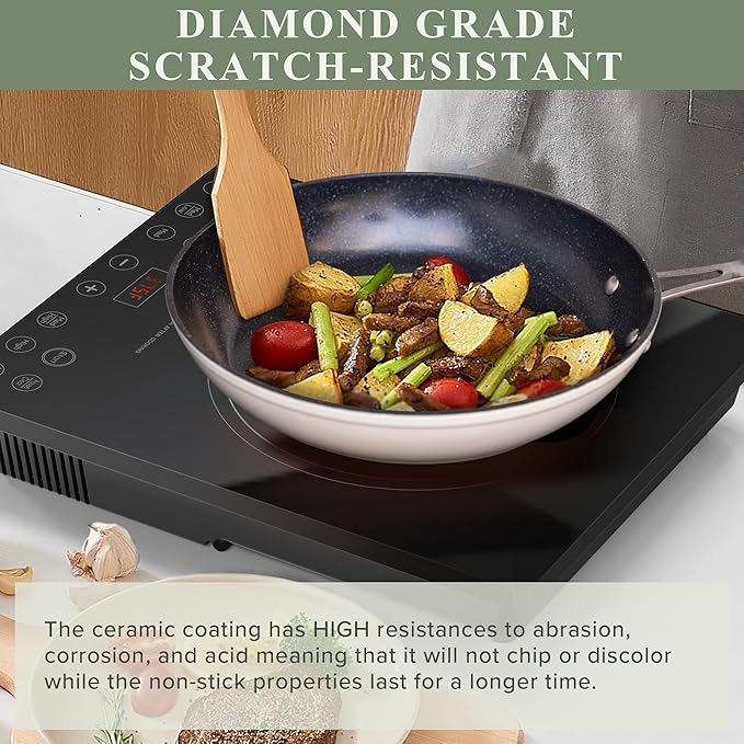 Nuwave Healthy Duralon Blue Ceramic Nonstick Cookware Set Diamond Infused Scratch-Resistant PFAS Free Dishwasher &amp Oven Safe Induction Ready &amp Evenly Heats Tempered Glass Lids &amp Stay-