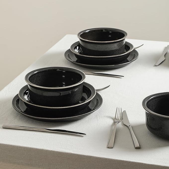 Stone Lain Slate 24-Piece Dinnerware Set Stoneware Plates and Bowls Set Dishwasher and Microwave Safe Dish Set for 8 Black