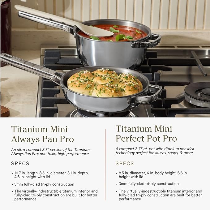 Our Place Titanium Pro Cookware &amp Bakeware Set | 15-Piece Non-toxic Nonstick Kitchenware with Titanium Always Pan Pro Perfect Pot Pro Minis &amp Ceramic Bakeware with Stovetop Griddle | Char
