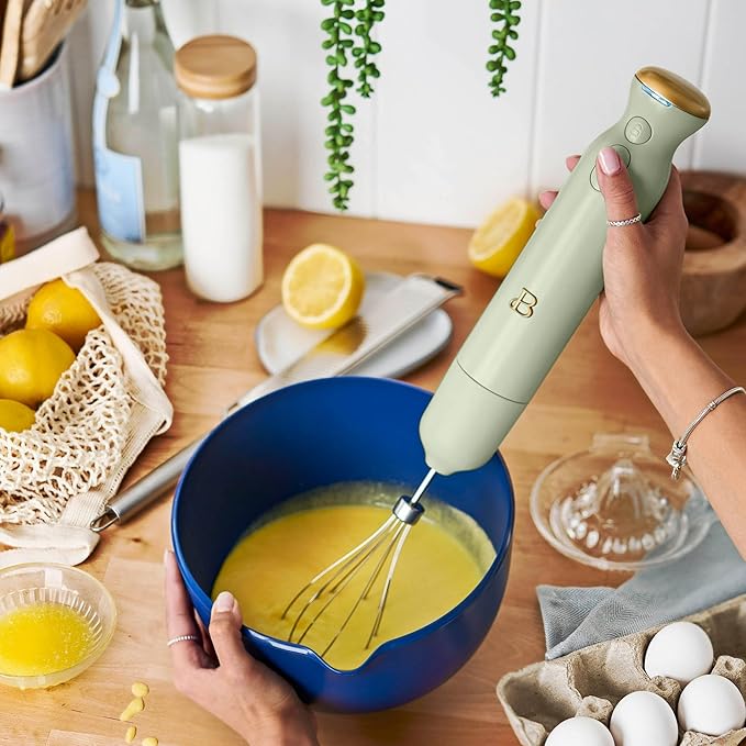Cordless Immersion Blender 5-in-1 Set | Rechargeable Hand Blender with Chopper Whisk &amp Measuring Cup | 6 Variable Speeds | Stainless Steel Blades | BPA-Free | Stick Blender