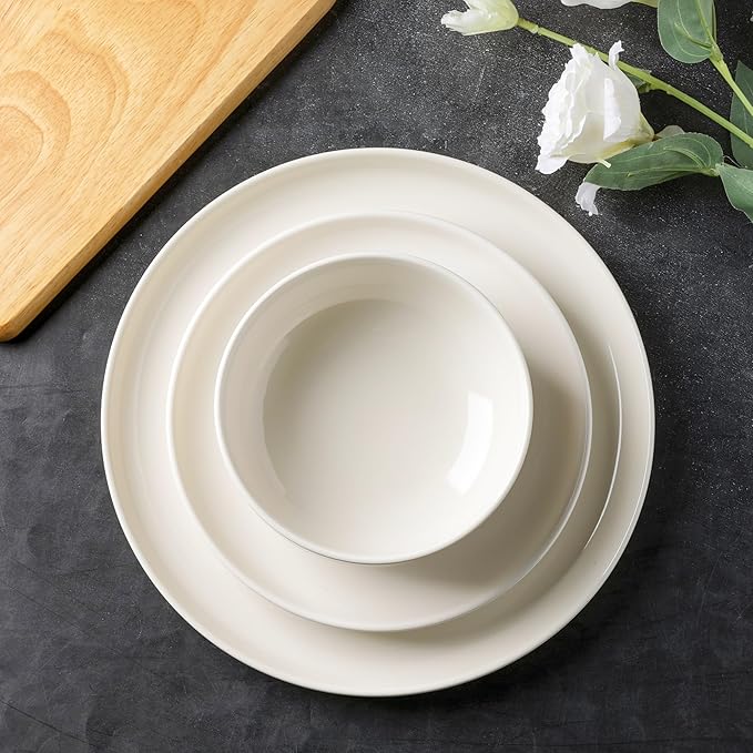 AmorArc Ceramic Dinnerware Sets High Rim Stoneware Plates and Bowls Sets Highly Chip and Crack Resistant | Dishwasher &amp Microwave &amp Oven Safe Dishes set Service for 4 (12pc)
