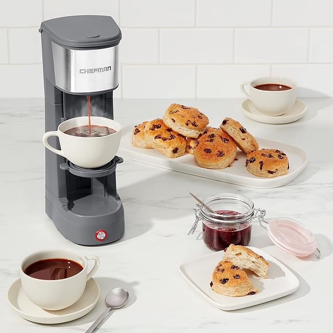 Chefman InstaCoffee Max The Easiest Way to Brew the Boldest Single-Serve Coffee Use Fresh And Flavorful Grounds or K-Cups With A Convenient Built-In Lift Grey