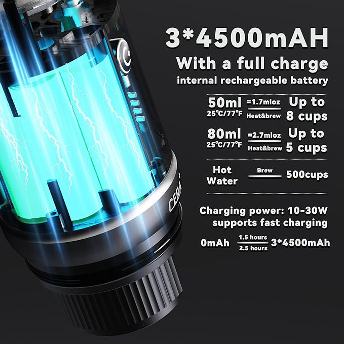 CERA+ Portable Espresso Machine 5-8 Cups per Charge Self-Heating 20 Bar NS Pods &amp Ground Coffee CERApresso Electric Travel Coffee Maker for Outing Working Camping