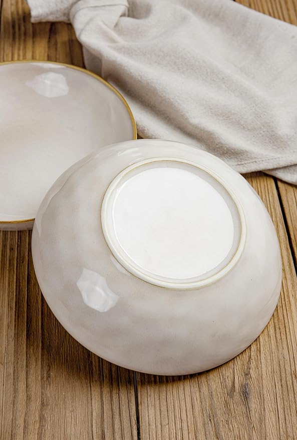 Famiware Ocean Round Plates and Bowls Sets for Kitchen 16-Piece Dinnerware Sets for 4 Reactive Glaze Cappuccino White
