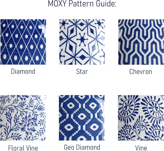 Elama Moxy 6 Piece Assorted Design 20 Ounce Porcelain Footed Blue Bowl Set Cereal Bowls Ice cream Bowls Serveware Tableware Set Dinnerware Set (Moxy)