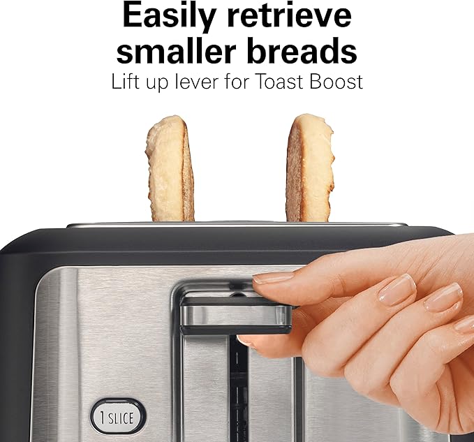 Hamilton Beach Gourmet 2 Slice Slot Toaster with Extra Long &amp Wide Slots Sure-Toast Technology Shade Selector with 7 Browning Levels Bagel Setting Matte Black and Stainless Steel (22996)