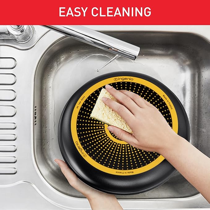 Tefal Ingenio Easy On 10 Piece Set Pots &amp Pans Set Stackable Easy Cleaning Non-Stick Coating Removable Handle Heat Indicator All Hobs Compatible Except Induction L1599143