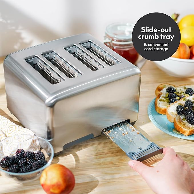 bella 4 Slice Toaster with Auto Shut Off Extra Wide Slots and Removable Drop-Down Crumb Tray with Cancel and Reheat Function For Texas Toast Large Bread &amp Bagel Stainless Steel