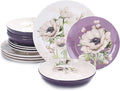 Bico Purple Poppy Ceramic 12 pcs Dinnerware Set Service for 4 Inclusive of 11 inch Dinner Plates 8.75 inch Salad Plates and 35oz Dinner Bowls for Party Microwave &amp Dishwasher Safe