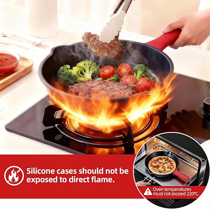 3 piece set cookware set 6 8 10 Inches for frying saute &ampmore easy use in the oven stove grill or campfire black with silicone heat-resistant cover