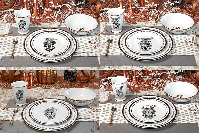 Harry Potter Hogwarts House Logos 16-Piece Dinnerware Set | Ceramic Dish Set
