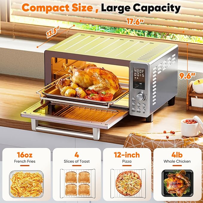 Nuwave Bravo Pro Convection Air Fryer Toaster Oven Combo 2025 New and Improved 10-in-1 50°-450°F Temp Controls Quick &amp Even Crisp Technology 21Qt Capacity Stainless Steel PFAS Free