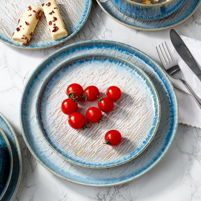 Joseph Sedgh Collection “Talia” 12-piece Stoneware Dinnerware Set with Reactive Glaze Finish Service for 4 Blue Reactive Glaze