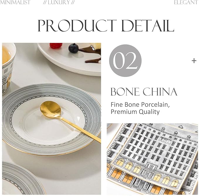 bone china dishes set service for 6 24 pieces gold trim dinnerware sets luxury european architectural plate set for anniversary opening and afternoon tea