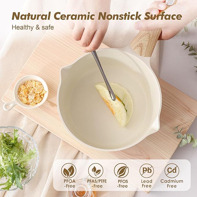 SENSARTE Ceramic Nonstick Sauce Pan with Lid 2.0 Quart Small Saucepan White Cooking Pot with Stay Cool Handle Non toxic Kitchen Sauce Pot Non stick Small Pot Induction Pot PFOA PTFE PFAS Free