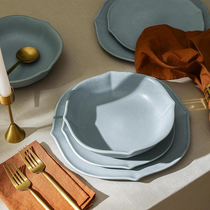 Stone Lain Baskerville 24-Piece Dinnerware Set Stoneware Light Blue