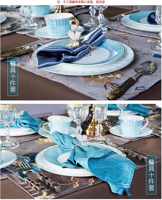 European Style Dinnerware Set Service for 4 Bone China Dinnerware Sets Unbreakable Porcelain Dinner Sets Coffee Cup and Saucer Tableware Set Steak Dinner Plates Dish Set blue