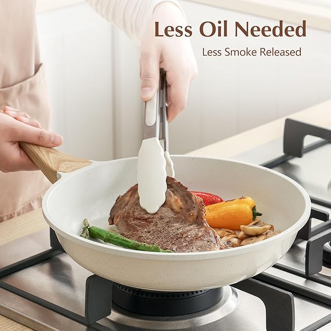 SENSARTE Ceramic Nonstick Cookware Set 17 Piece includes 8 Inch Omelet Pan with Lid Induction Compatible Frying Pan Skillet