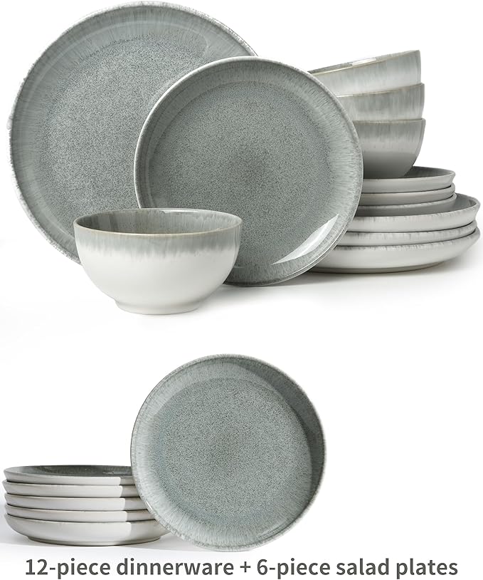 12 Piece Dinnerware Set Includes 6 Piece Salad Plate Set Combo Gradient Green