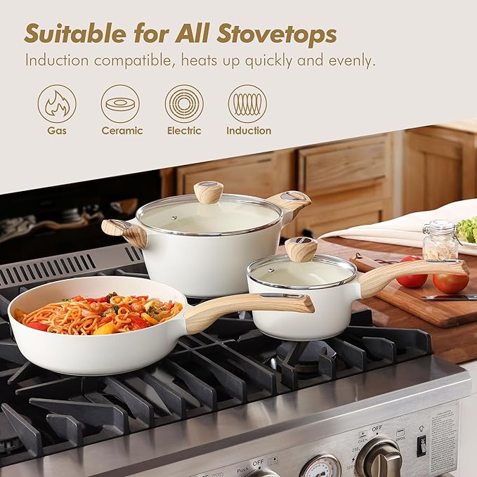 SENSARTE Ceramic Cookware Sets Pots and Pans Set Non stick Granite Induction Cookware Non toxic Healthy Non Stick Kitchen Cooking Set with Frying Pans Set PFAS PTFE PFOA PFOS Free14 Pcs