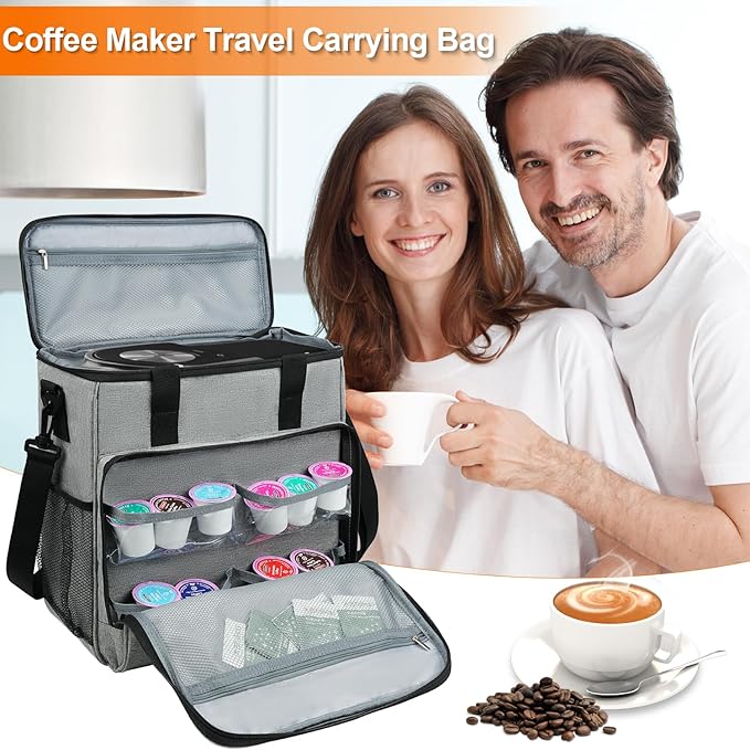 Travel Coffee Maker Carrying Bag Compatible with Keurig K-Mini or K-Mini Plus Single Serve Coffee Maker Portable Storage Bag with Shoulder StrapGrey(Bag Only)