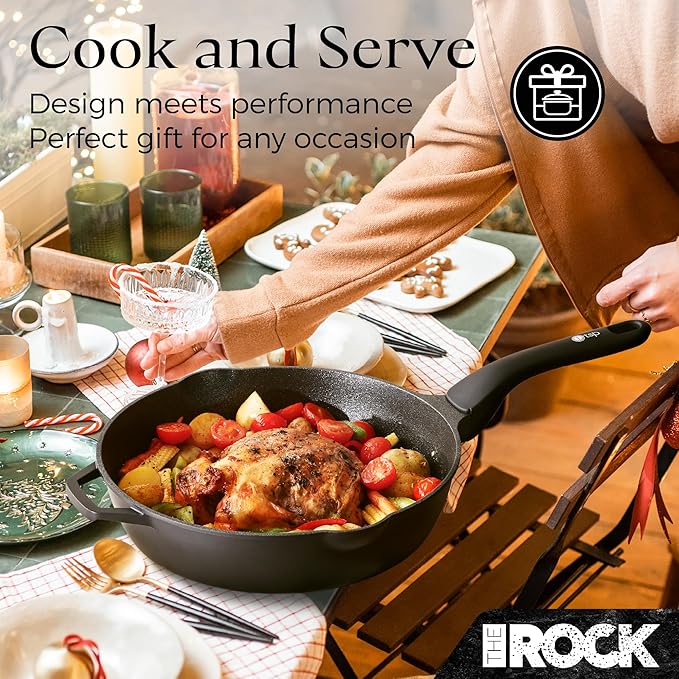 THE ROCK 1TSP 13PCS Cookware Set – Pots and Pans Set Non Stick with ROCK.TEC – Nothing Sticks Never Warps Lasts Longer – Healthy Multifunctional All-in-One Fry Pan Saucepan Stockpot &amp More