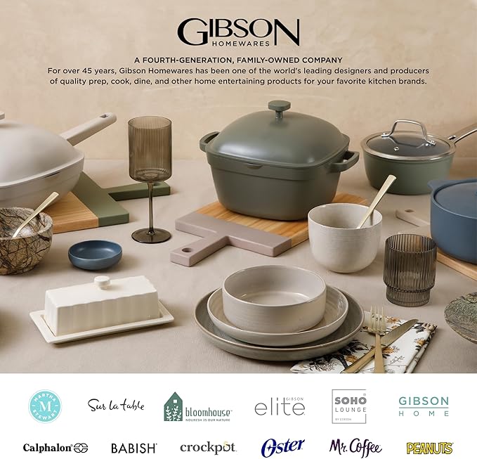 Gibson Home Ogalla 30 Piece Plates Bowls &amp Mugs Dinnerware Set - Service for 6 - White Porcelain W/Gold Band
